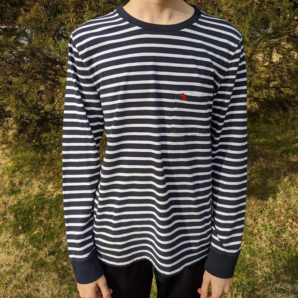 Men's Long Sleeve Navy White Striped Tee